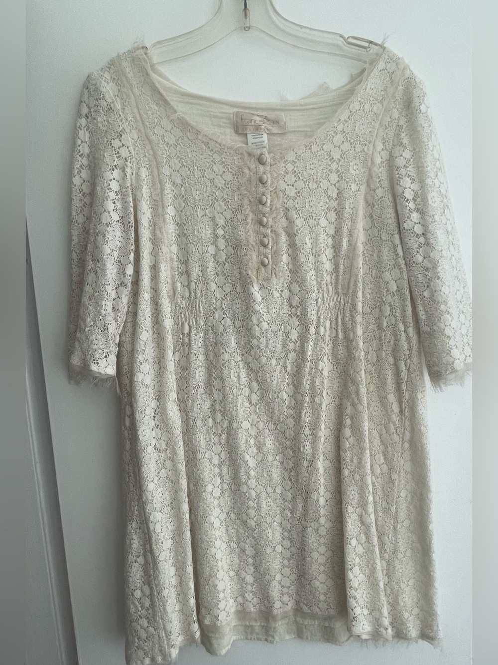 Charming Lace Henley Dress - Cream